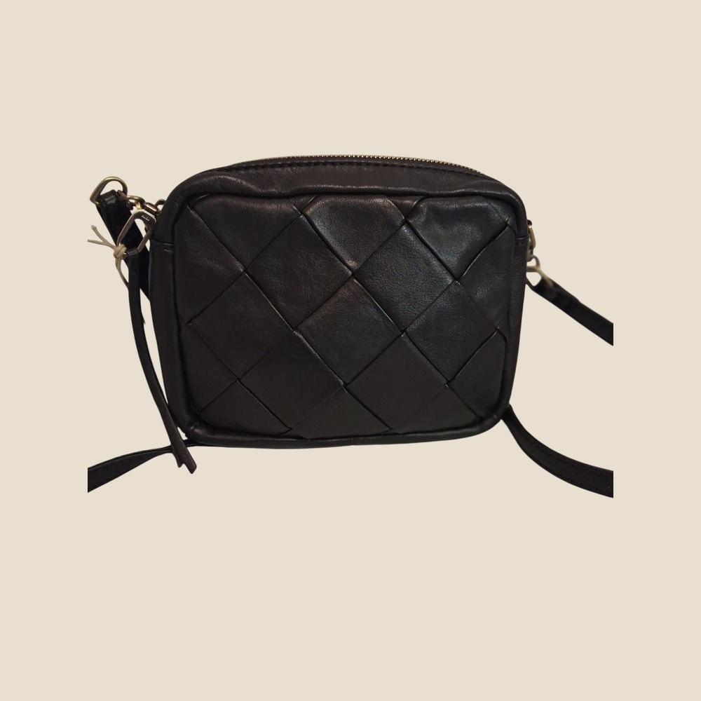 HOBO Black Soft Hide Leather Woven Crossbody Bag Camera Bag